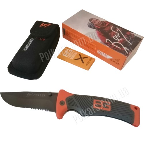 Нож туристический складной Gerber100 мм с пилкой (orange) L